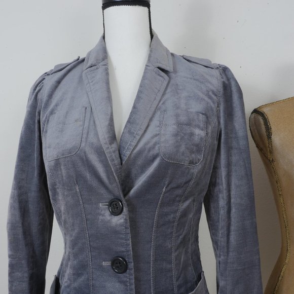 Sonia by Sonia Rykiel Gray Silver Velvet Button Patch Pockets SZ 38/US 6 Blazer - Picture 3 of 11